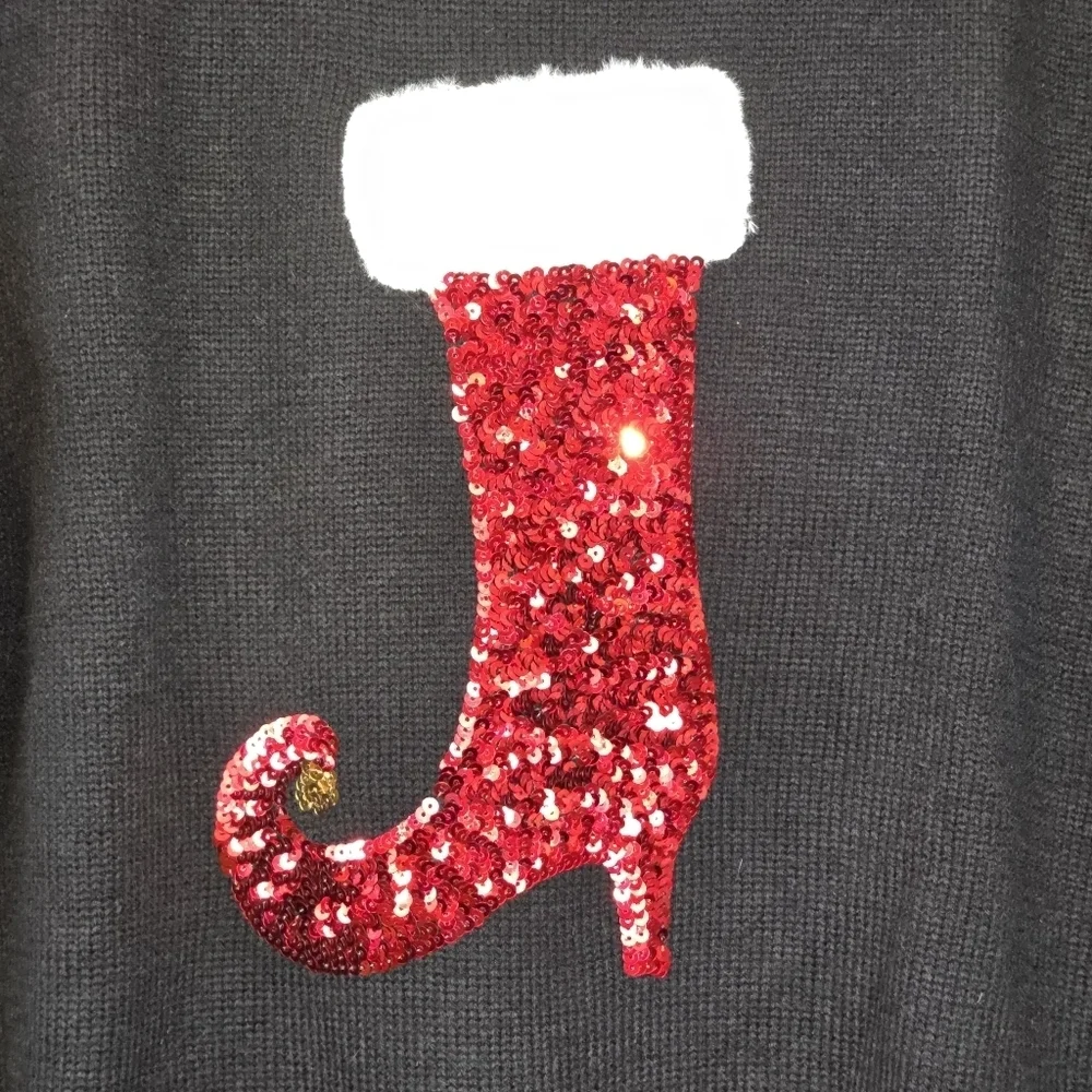 Lisa International Christmas Sweater Sequin Faux Fur Stocking Santa Elf Boot XL - Picture 5 of 10